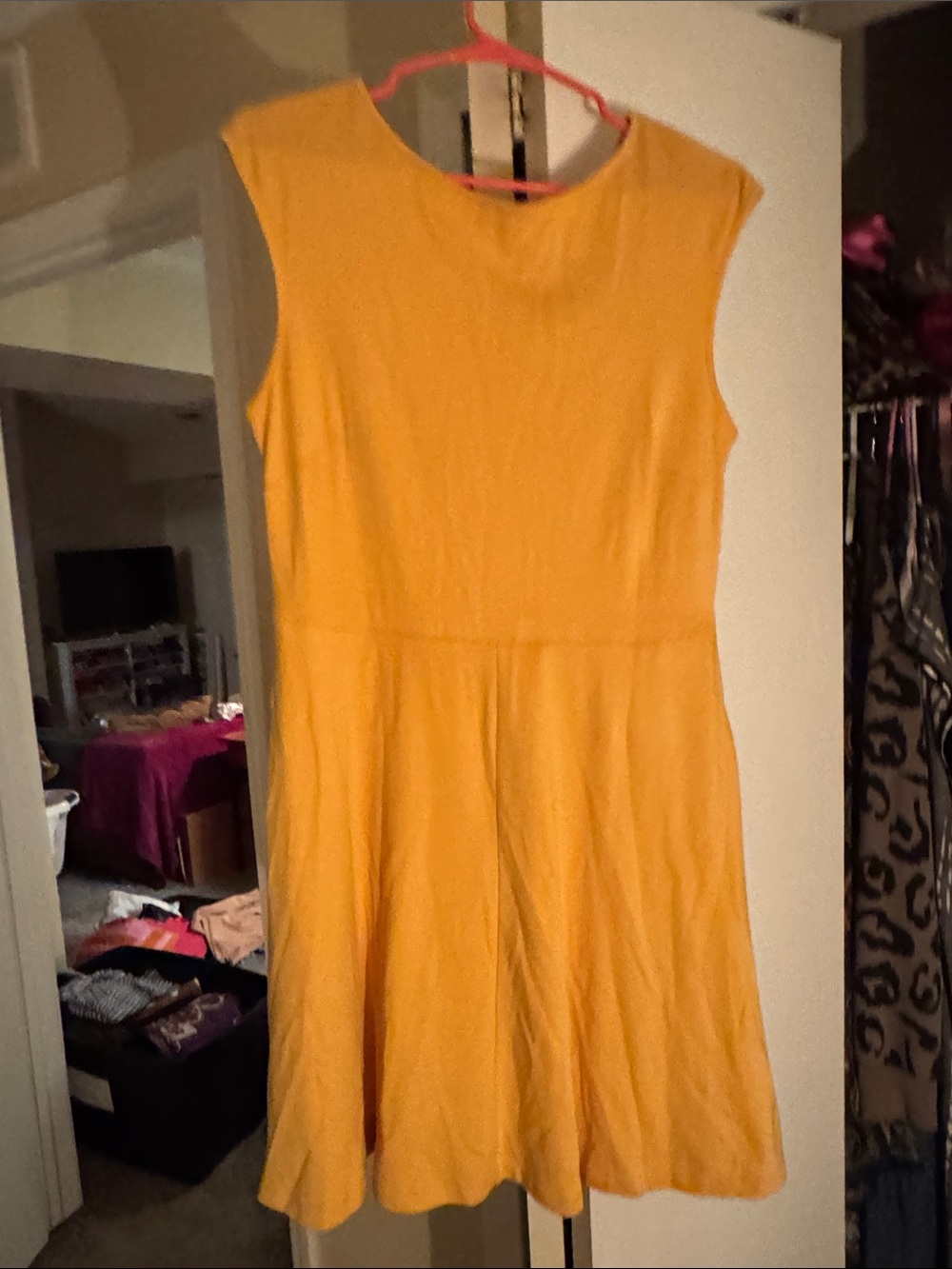 New York & Company Yellow Sleeveless Fit-and-Flare Dress
